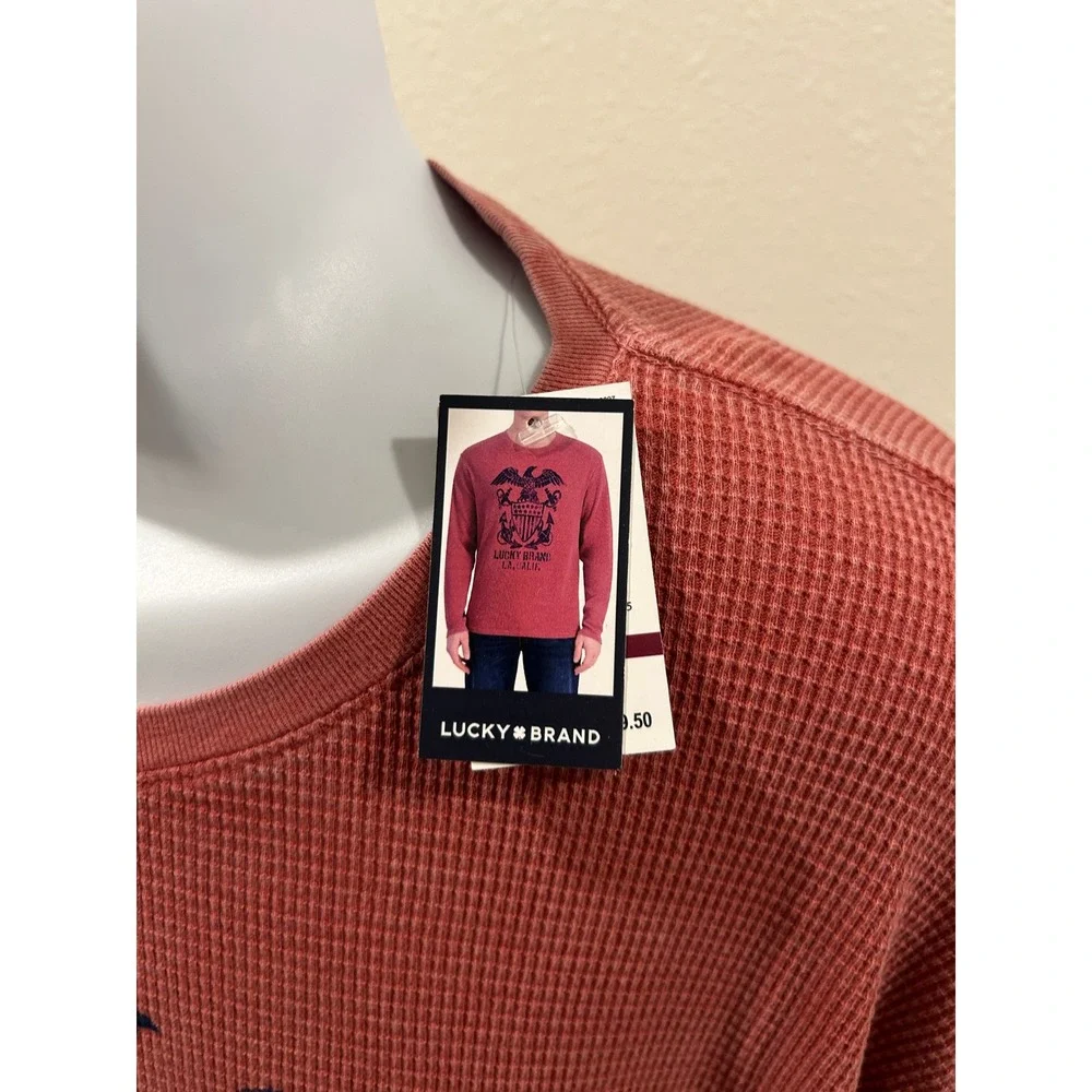 Lucky Brand Mens XL Waffle Knit Thermal Graphic Eagle Crest Shirt Red NEW - Picture 6 of 8